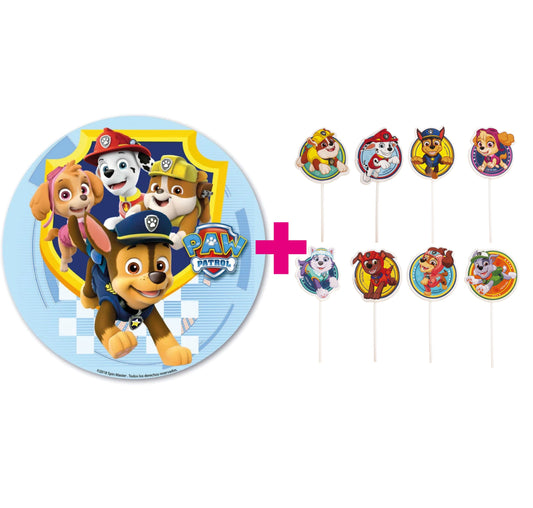 2er Set Paw Patrol Set Tortenaufleger & Kuchen- und Muffinaufstecker